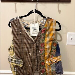 Magnolia Pearl Floral and Plaid Patchwork Vest